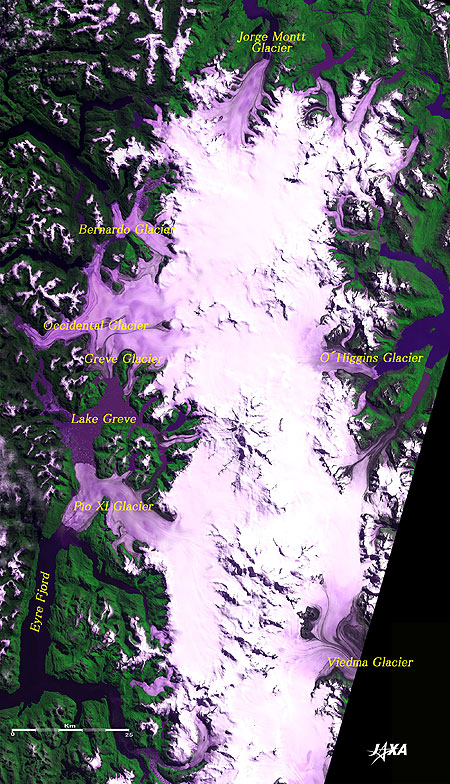 Wide area image of the northern part of Southern Patagonian Ice Field