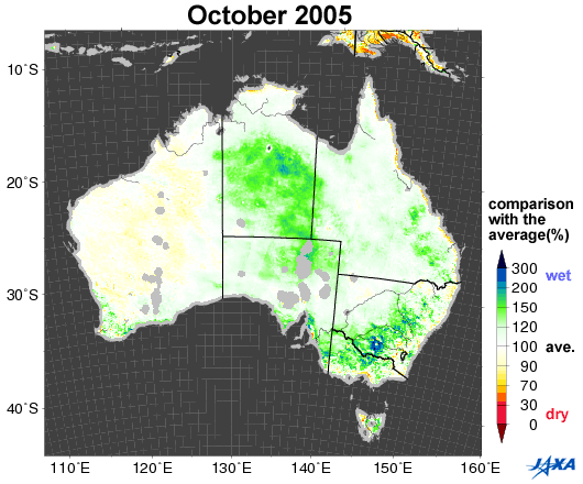 オーストラリアの土壌乾湿分布(2005年)