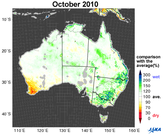 オーストラリアの土壌乾湿分布(2010年)