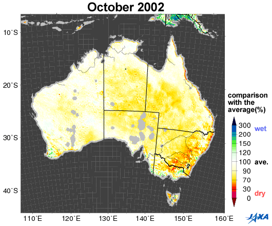 Changes in vegetation index in October from 2002 to 2010