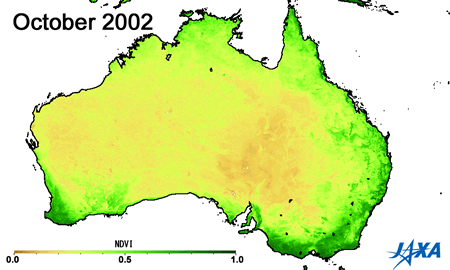2002年から2010年までの10月の植生指数の変化