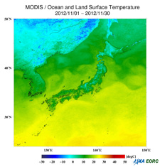 Monthly mean land and sea surface temperature (SST) in November 2012.