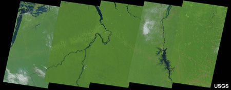 Landsat images capturing deforestation in the Amazon rainforest in the 1980s