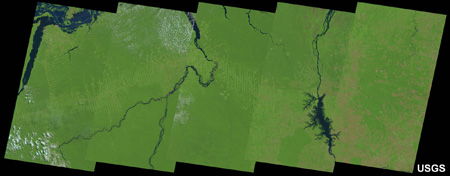 Landsat images capturing deforestation in the Amazon rainforest in the 2000s