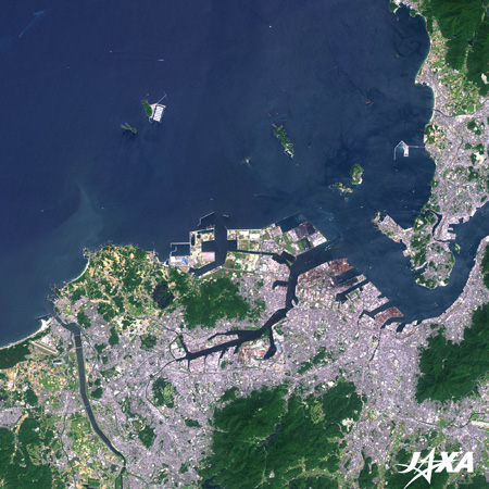 Enlarged image of Kita Kyushu City observed by “Daichi” (ALOS)