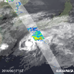 DPR surface rainfall overlaying cloud image by the Japanese geostationary satellite “MTSAT.”