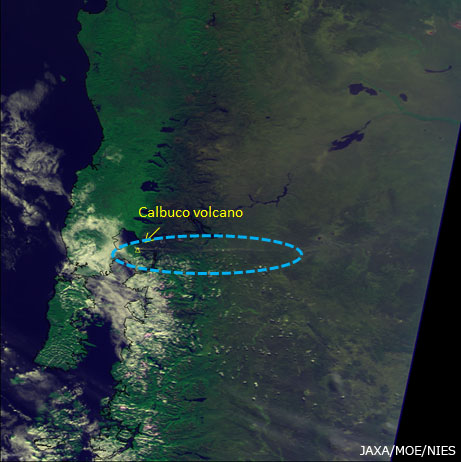 Latest TANSO-CAI image of Plume from Chile's Calbuco volcano: Apr25,2015 path29