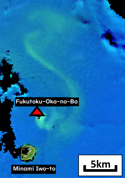 The eruption at Fukutoku-Oka-no-Ba volcano and new islands – Satellite monitoring of creation of new islands, discolored seawater, pumice stones, volcanic gas and plumes – thumbnail image