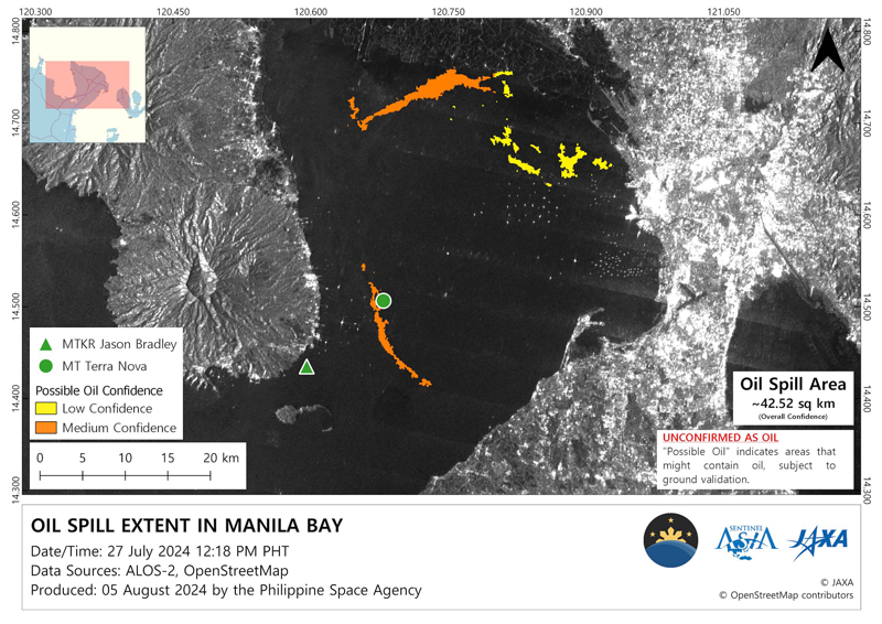 ALOS-2 Observation of the Oil Spill Caused by the Sinking of a Tanker in Manila Bay, Philippines thumbnail image