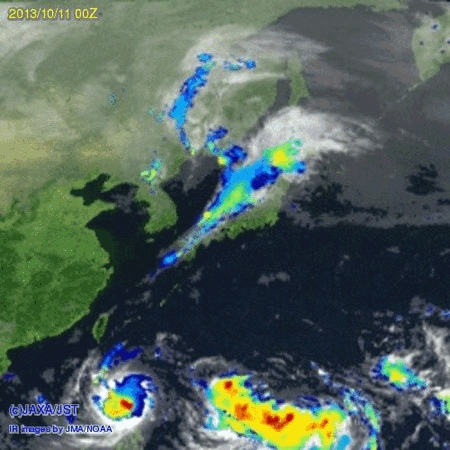 日本周辺における2013年10月11日から10月23日の降雨分布の動画