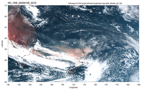 2019年12月30日から1月5日にかけてのオーストラリア東部から南太平洋の範囲のひまわり8号AHIの10分毎のRGB画像による動画