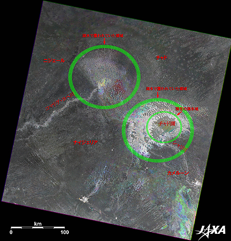チャド湖周辺の衛星画像