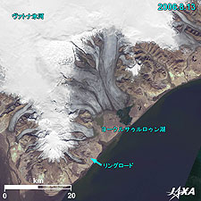 ヴァトナ氷河南東部の拡大画像