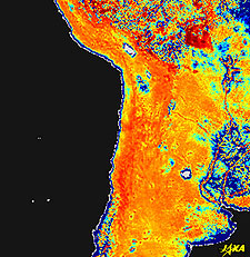 アンデス山脈の拡大図(土壌水分量)