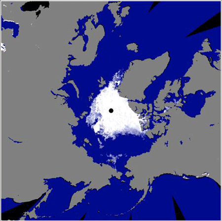 AMSR-Eが捉えた北極域の2012年9月20日の海氷密接度分布