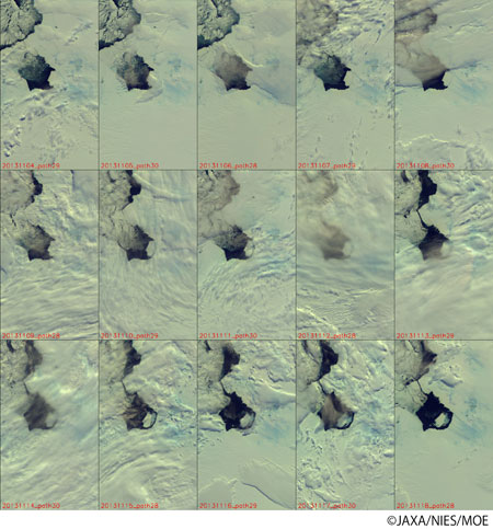 パイン島氷河周辺の2013年11月4日〜18日の CAI RGB画像