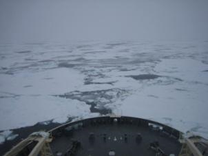 「しらせ」の砕氷航行の様子