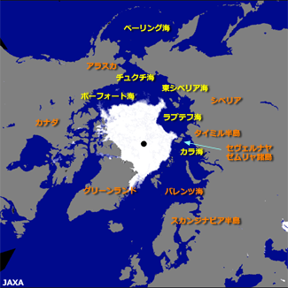 AMSR2が捉えた北極域の2015年9月14日の海氷密接度分布