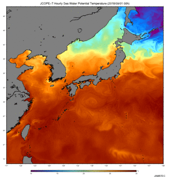 2018年9月1日〜4日の期間における海中天気予報によって得られた海面水温の時間変化