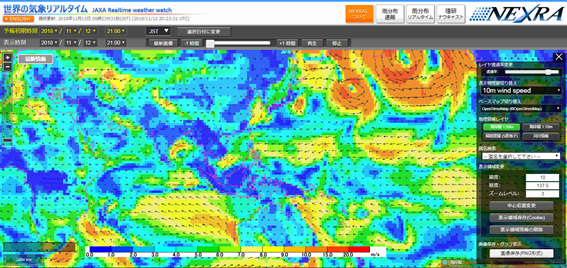 衛星データと気象モデルの融合NEXRAを可視化するホームページ「世界の気象リアルタイム」