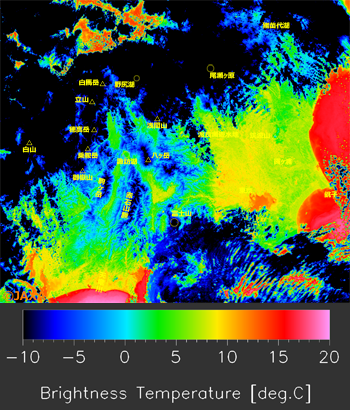 「しきさい」が2018年12月15日に捉えた本州中部の輝度温度画像