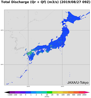 TE-Japanが推定した日本全土の河川流量（2019年8月27日18時（日本時間））