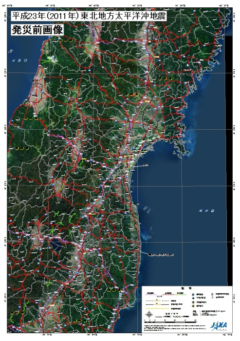 震災前の「だいち」の画像に地理情報を重ねた「だいち防災マップ」