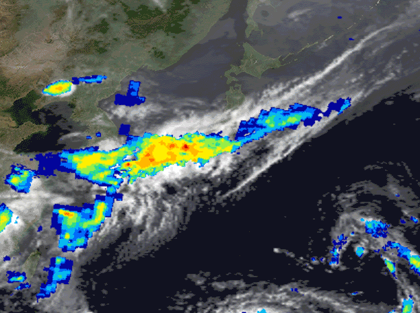 GSMaPによる7月6日午前0時～7月8日午前0時（日本時間）の豪雨の様子